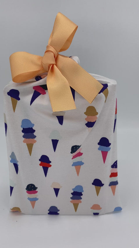 small size fabric gift bag in ice-cream pattern with a ribbon