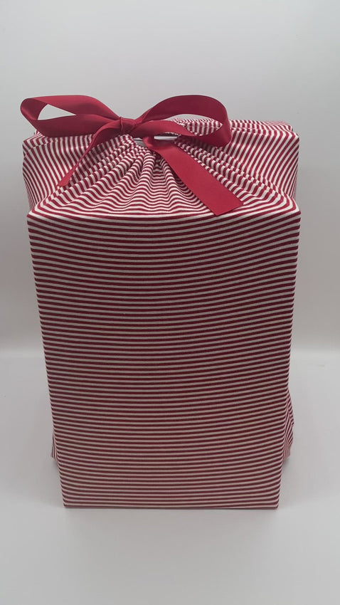 red and white stripes reusable and sustainable fabric gift bag  video